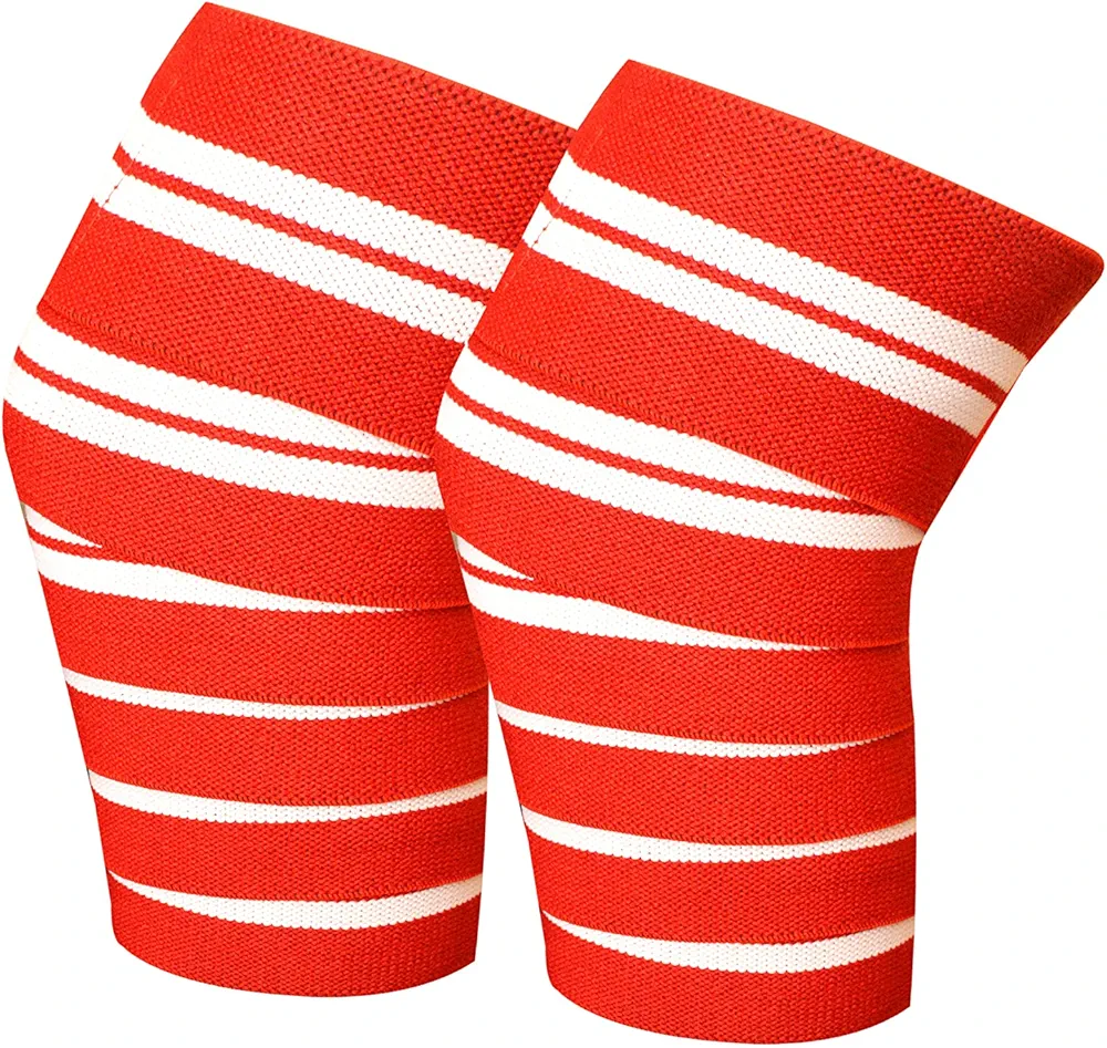 Pro Power Lifter Weight Lifting Knee Wraps Straps Supports Gym Training Red/White