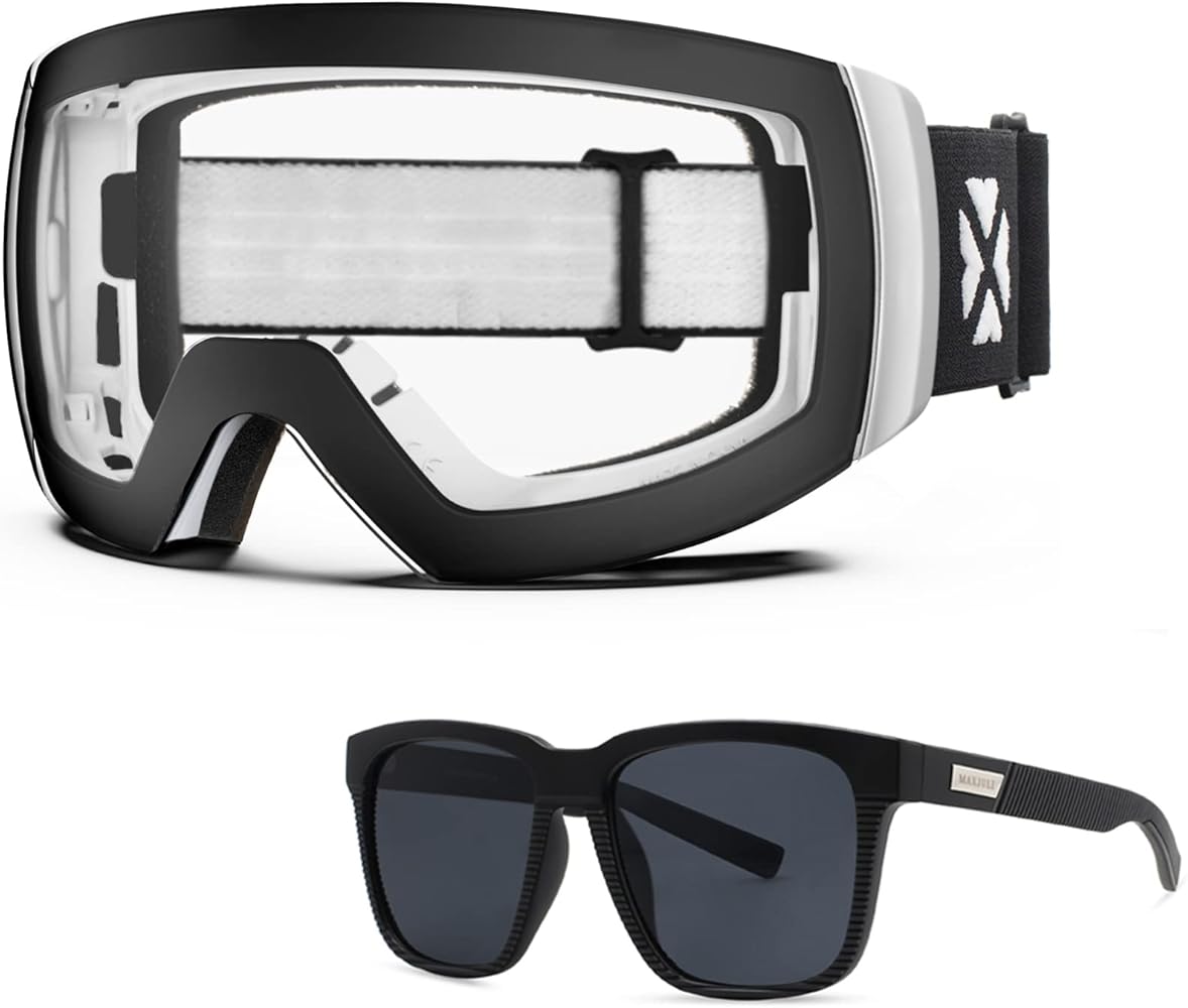 MAXJULI Ski Goggles Men Women with Cover,OTG Snow Goggles with Magnetic Interchangeable & Polarized Sunglasses for Big Heads Men Women