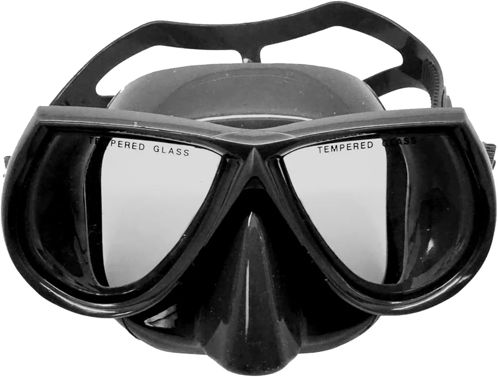 Scuba Choice Black Dive Mask – Low Volume for Scuba Diving, Spearfishing & Free Diving, Tempered Glass Lenses, Adjustable Strap, Perfect for Narrow Faces, 4-3/4" Silicone Skirt