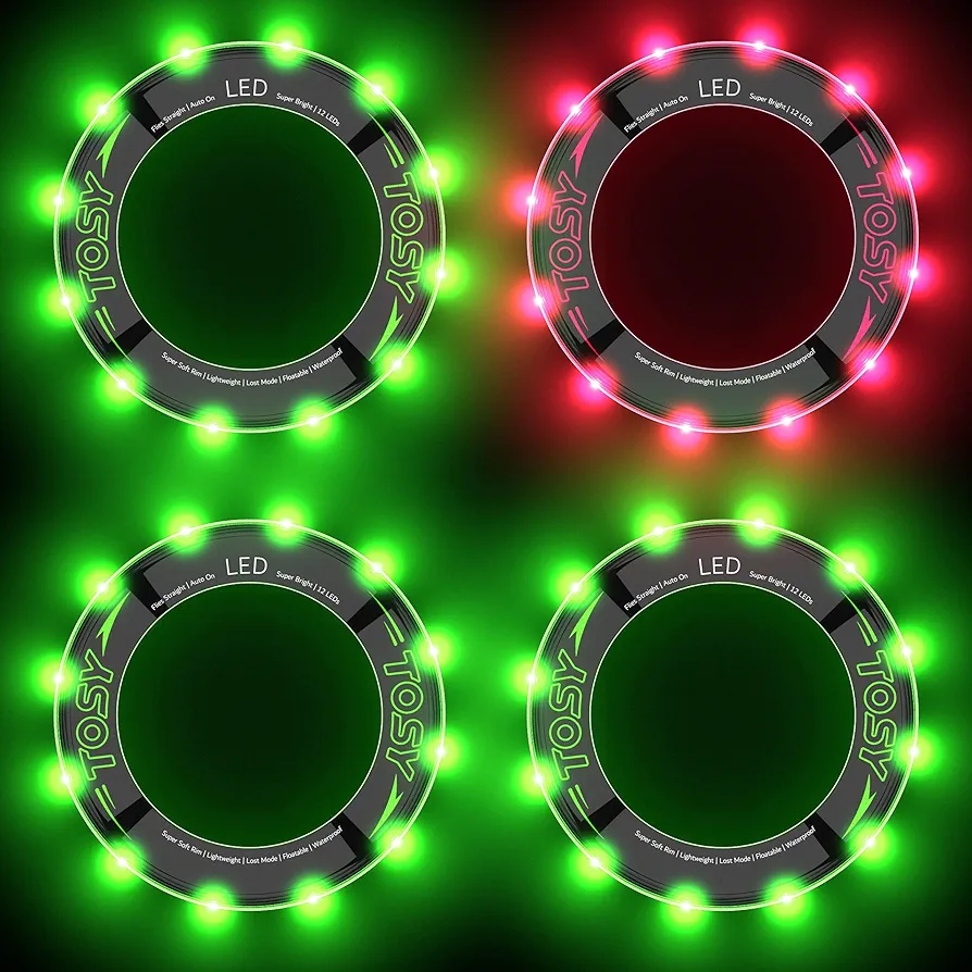 TOSY Bundle of 4-3X Green + Red - Flying Ring 12 LEDs Super Bright