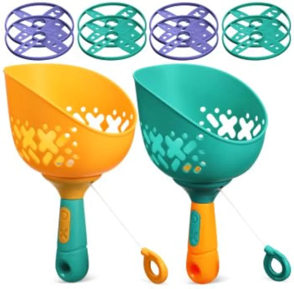 1 Set Flying Disc Catcher Launcher: Plastic Pull String Twist Disc Flyer Saucers Manual Capture Games for Party Christmas Easter Birthday