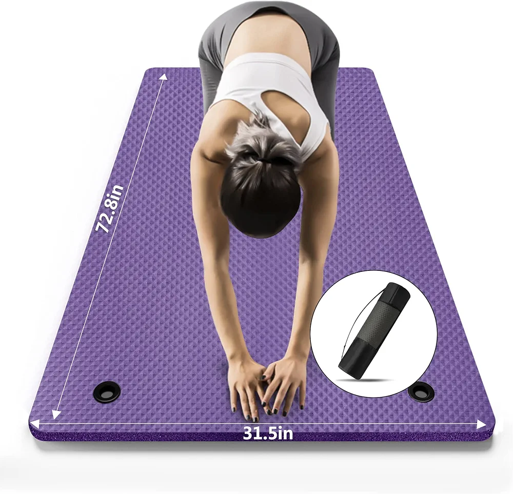 LFS Large Yoga Mat - 72"x 31.5" x 2/5 inch, Extra Wide and Extra Thick Non Slip Exercise & Fitness Yoga Mat with Band and Yoga Bag ，for All Types of Yoga Outdoor Practice, Pilates & Floor Workouts