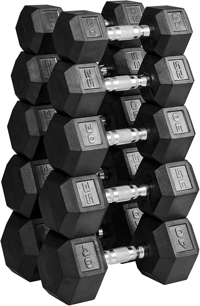 PAPABABE HEX Dumbbell Set, Rubber Encased Home Gym Dumbbells, Exercise & Fitness Weights Dumbbells Set of 2 for Women & Men, Hand Weight for Strength Training