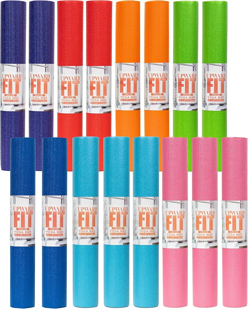 16-Pack Value Yoga Mat, 68" x 24" Non Slip Exercise Mat, 3.5mm Thick Gym Mat, Bulk Non Toxic Yoga Mats for Schools and Studios