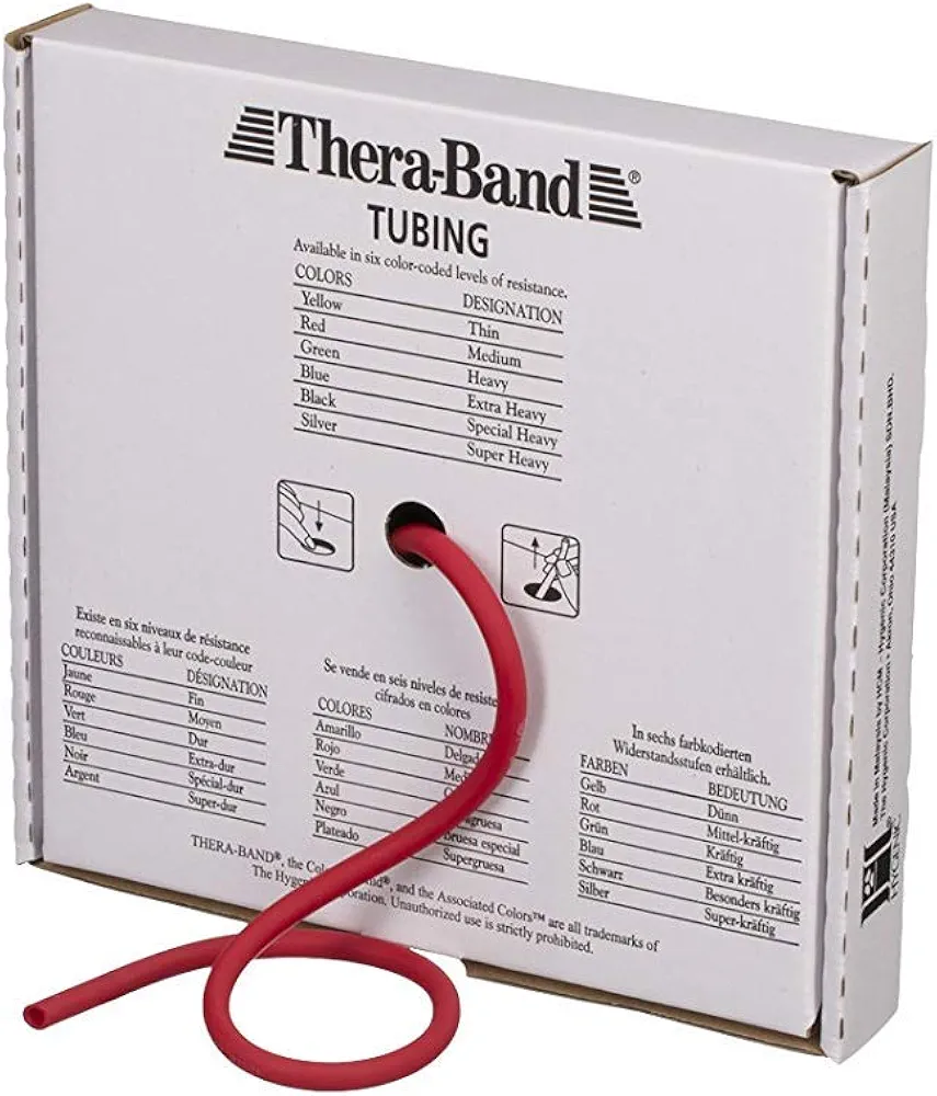 THERABAND Resistance Tubes, Professional Latex Elastic Tubing For Upper & Lower Body, Core Exercise, Physical Therapy, Lower Pilates, At-Home Workouts, & Rehab, 25 Foot, Red, Medium, Beginner Level 3