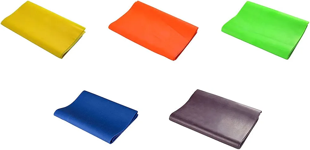 Val-u-Band Resistance Bands, Pre-Cut Strips, 5', 5-Piece Set, 1 Each of Peach, Orange, Lime, Blueberry, Plum, Latex-Free