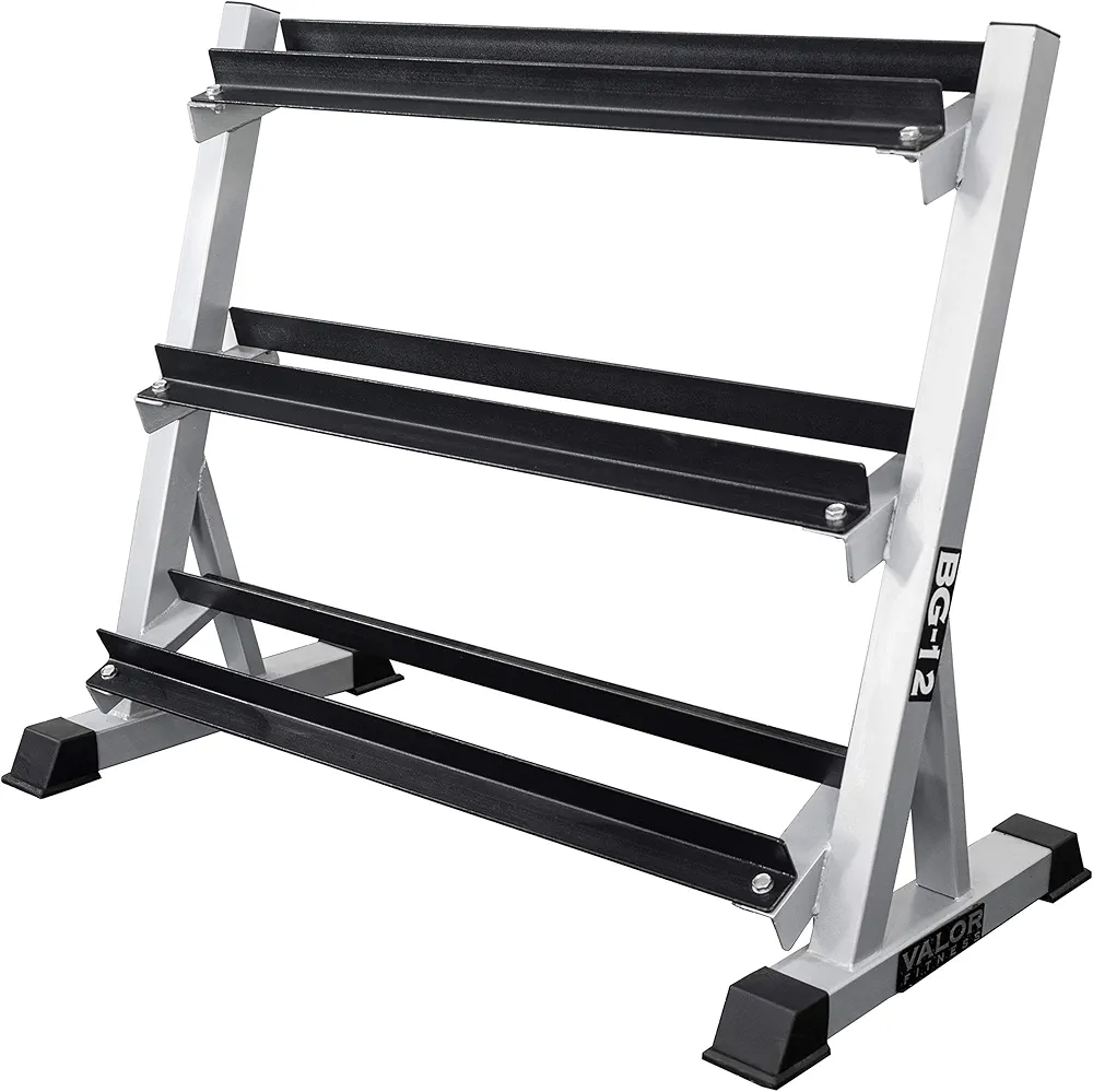 Valor Fitness 3-Tier Dumbbell Storage Rack - Adjustable -3 Shelves Options to Fit Your Needs - Home Gym Storage Equipment