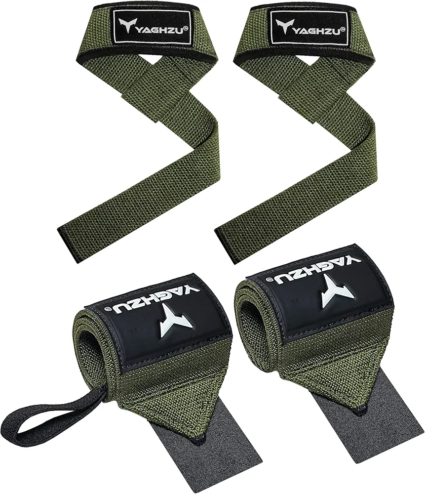 Weight Lifting Straps and Wrist Wraps Bundle – Heavy Duty Weight Lifting Straps & Wrist Wraps for Gym, Powerlifting, and Weightlifting Support, Ideal for Men and Women with Wrist Support for Deadlifts, Bench Press, and Pull Ups (Green)