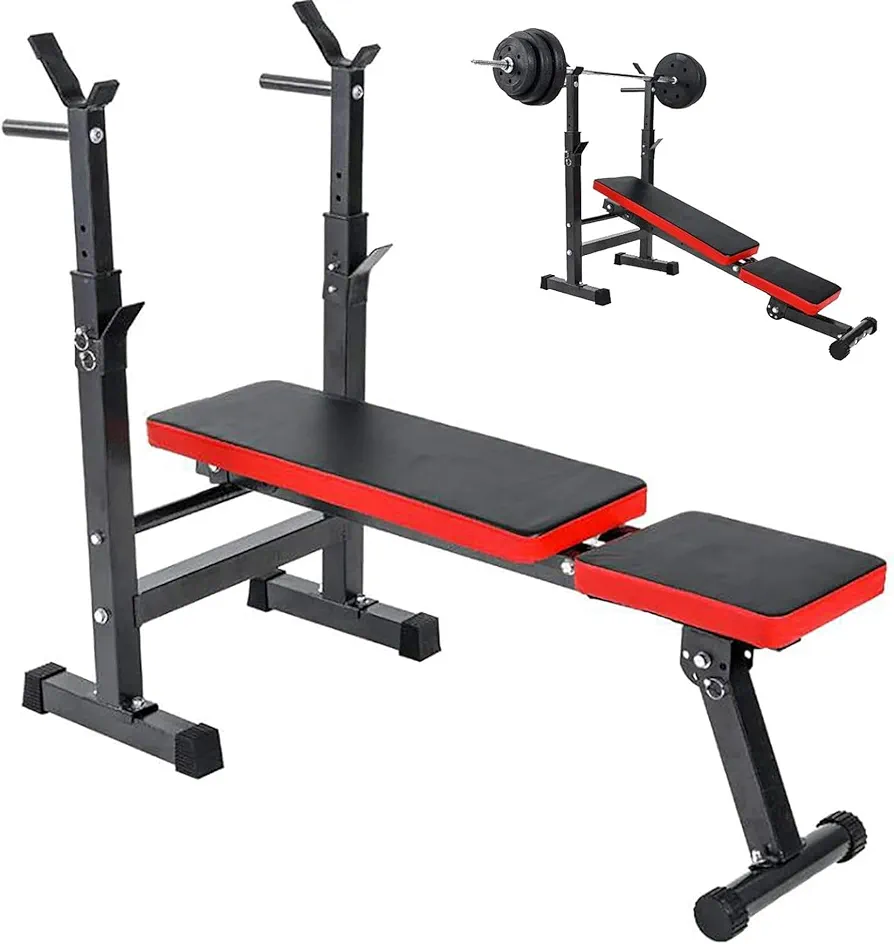 Dumbbell Bench for Home Gym Full Body Exercise,Max Load 550lb,Foldable Incline Decline Bench Press Rack for Sit Up,Adjustable Height Fitness Barbell Rack