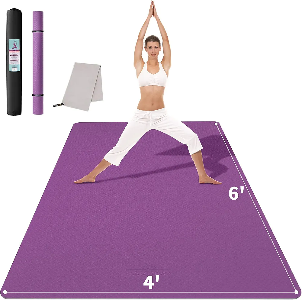 CAMBIVO Large Yoga Mat (6'x 4'), Extra Wide Workout Mat for Men and Women, Yoga Mat Thick 1/3 &1/4 Exercise Mats for Home Workout, Yoga, Pilates (Black,1/4 inch)