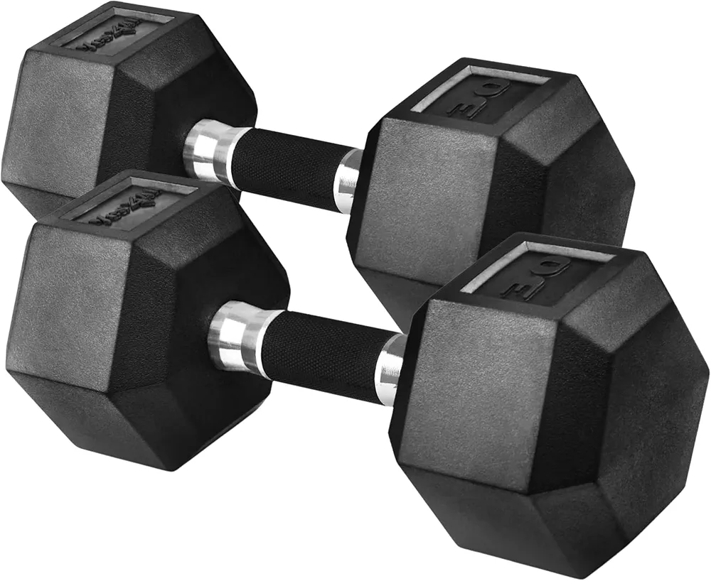 Yes4All Rubber Grip Encased Hex Dumbbells – Hand Weights With Anti-Slip 5-50 LBS Pair/Set