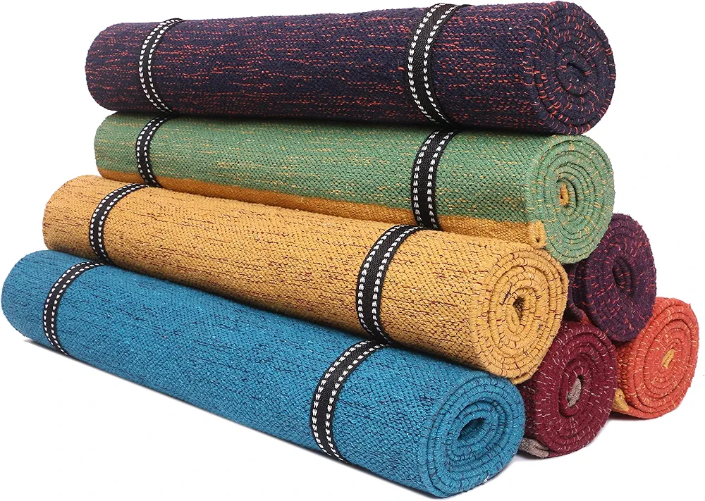 KD Willmax Cotton Yoga Mat Cotton Handmade Organic Cotton Yoga Earth Natural Elements Yoga Rug Hand Woven Washable 100% Organic Exercise Mat Highly Absorbent Mat Size 74 x 27 Inch