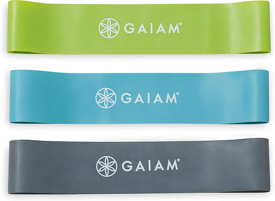 Gaiam Restore Mini Band Kit, Set of 3, Light, Medium, Heavy Lower Body Loop Resistance Bands for Legs and Booty Exercises & Workouts, 12" x 2" Bands