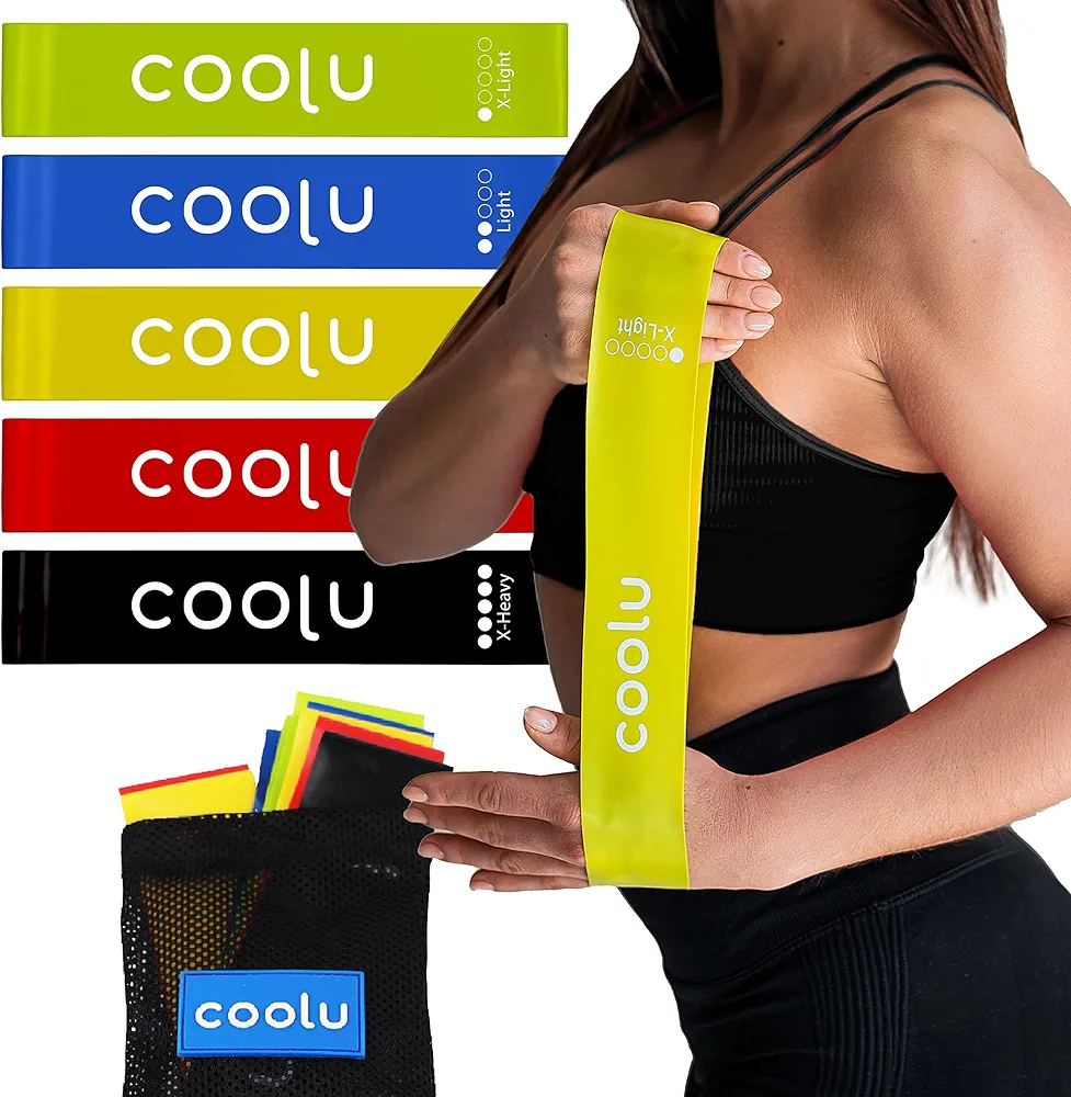 Mini Resistance Loop Bands – Set of 5 Stretching Training Bands for Home Workout, Fitness, Gym, Physical Therapy, Exercise, Yoga, Pilates for Women and Men – with Special Carry Bag