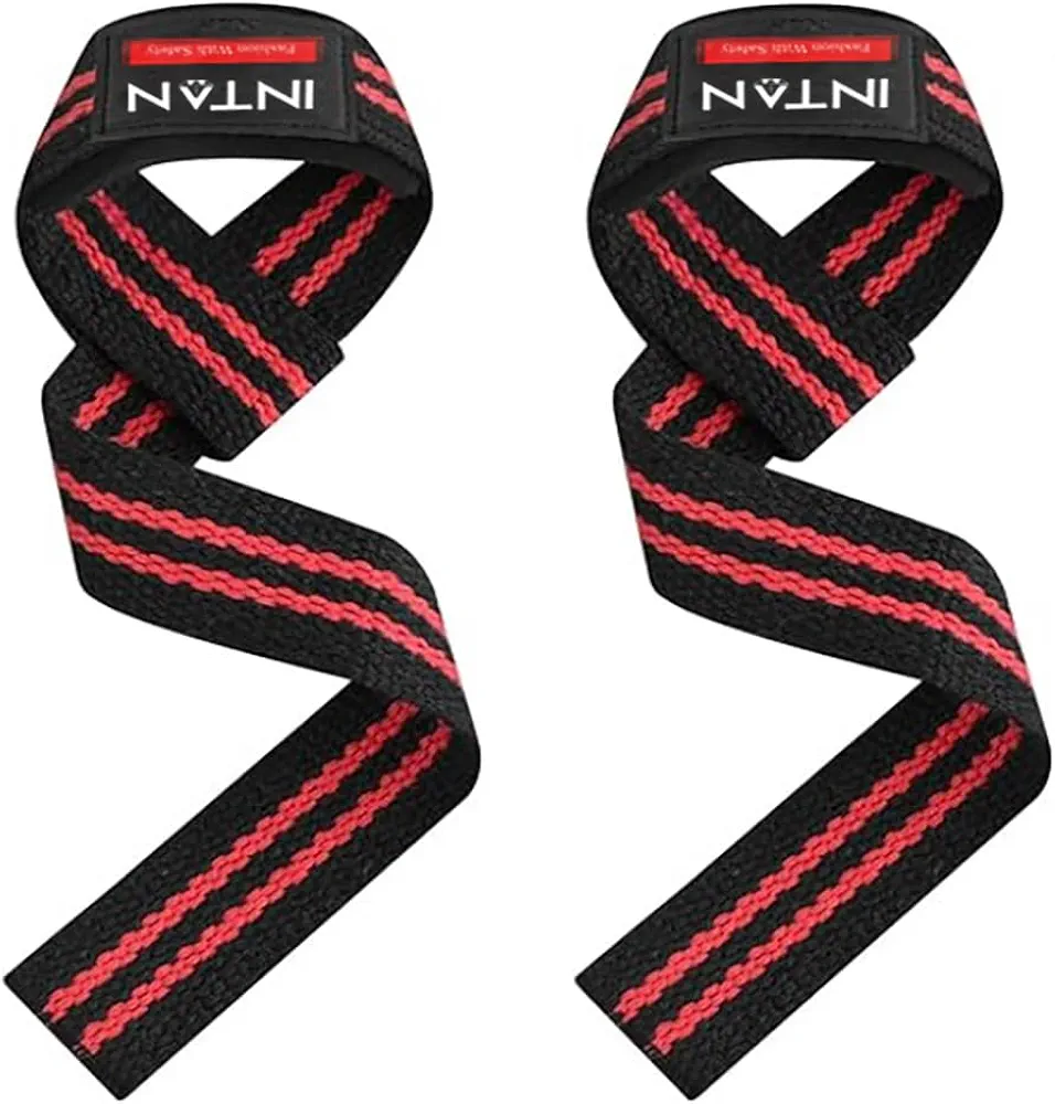 INTAN Weight Lifting Straps for Men and Women, Fitness Gym Bodybuilding Wrist Support Straps with Padded Handles for Pull Up, Deadlift, Squat, Bench Press (PAIR)