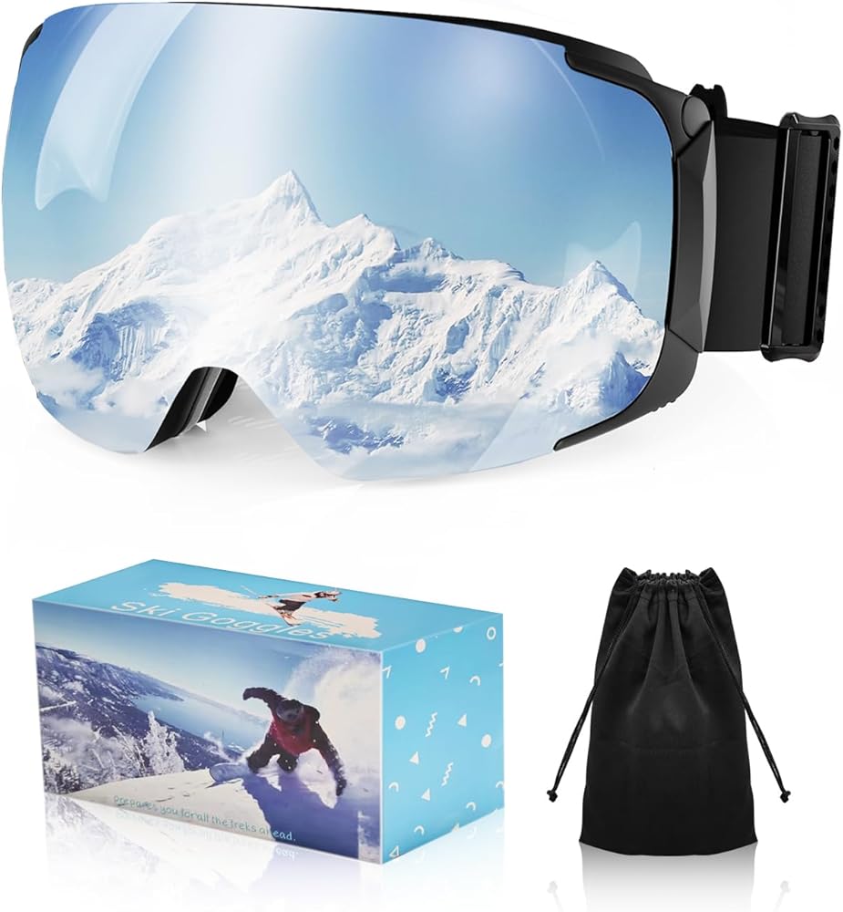 Ski/Snowboard Goggles for Men Women, Frameless OTG Magnetic Flip up HD Lens Anti Fog UV400 Snow Snowboarding Goggles