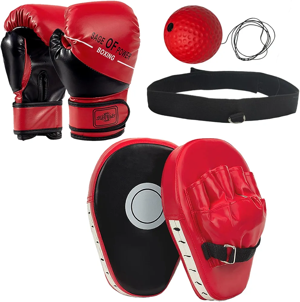 3-in-1 Kids Boxing Gloves and Punching Mitts Set, Boxing Pads with Boxing Reflex Ball, Kids Boxing Equipment Set for MMA Training, Muay Thai, Karate, Taekwondo