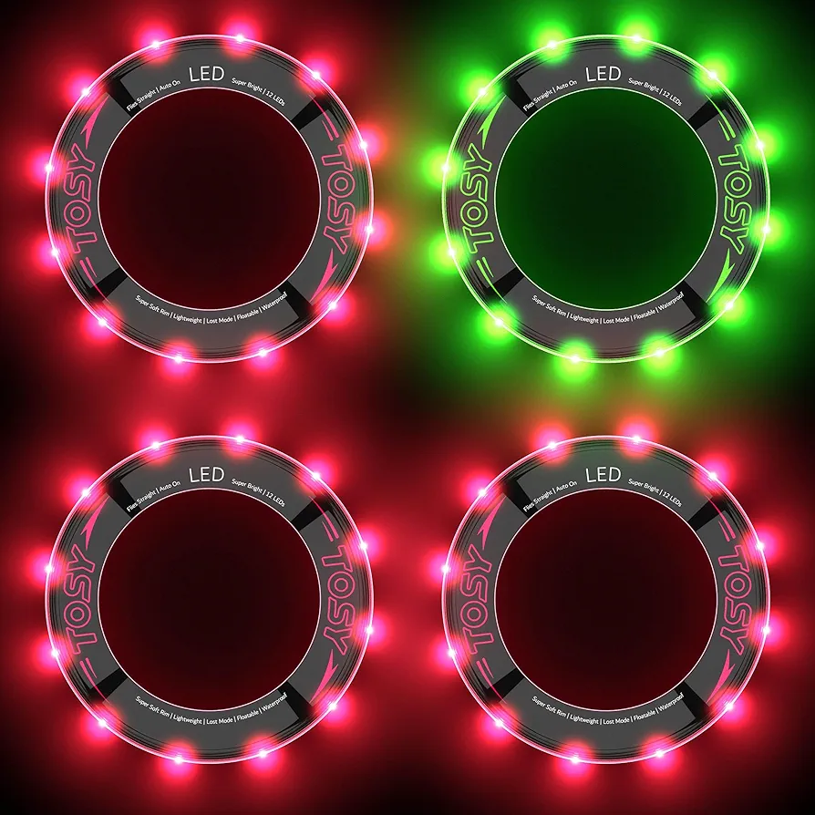TOSY Bundle of 4-3X Red + Green - Flying Ring 12 LEDs Super Bright