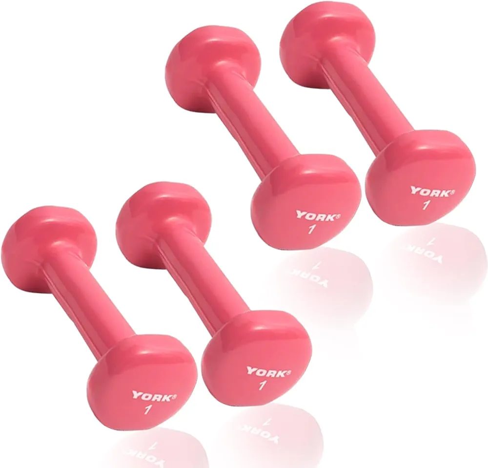 York Barbell Vinyl Coated Fitbell Dumbbell (1LB, Pack of 1, 2, 4) | Durable Anti-Roll Anti-Slip, Color Pink | Ideal for Arm Rows Squats Chest Presses Bicep Curls Walking Jogging & Yoga