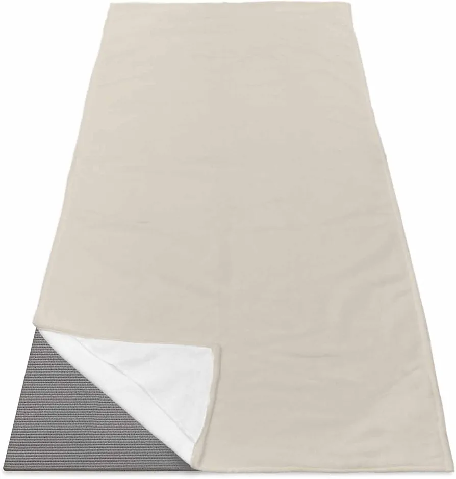 DecorLovee Yoga Mat Towel for Hot Yoga, Ivory White Absorb Sweat Microfiber Yoga Towel Non Slip Yoga Mat Towel with 4 Corner Pockets for Bikram, Pilates, Modern Pure Ivory White 26" Wx70 L