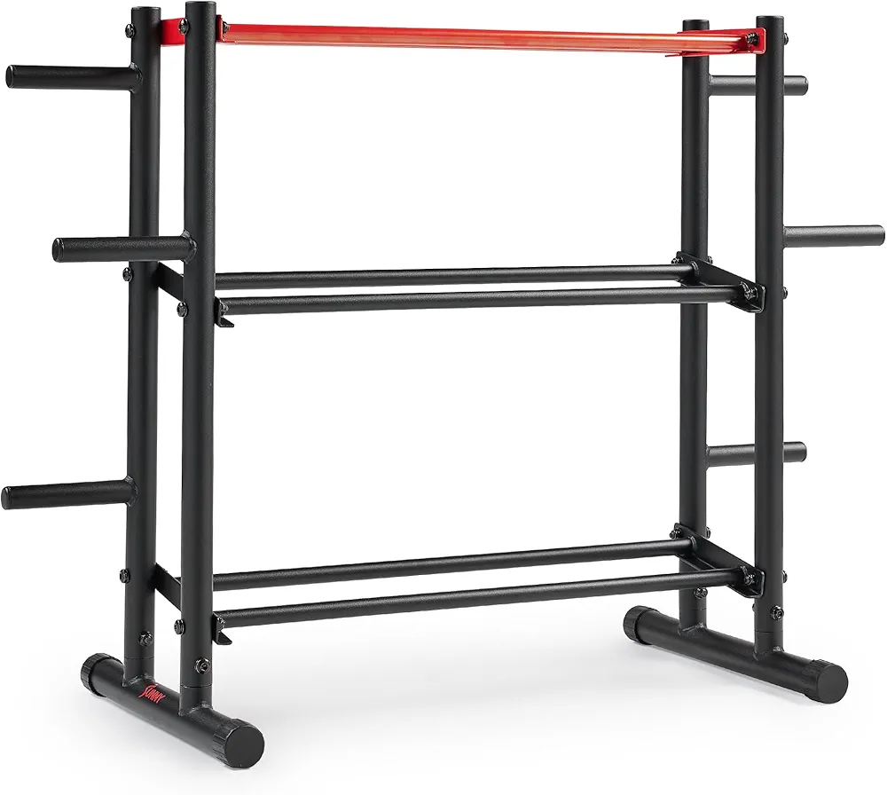 Sunny Health & Fitness Multi-Weight Storage Rack Stand for Dumbbells, Kettlebells, Olympic Weight Plates, Barbell, Medicine Ball