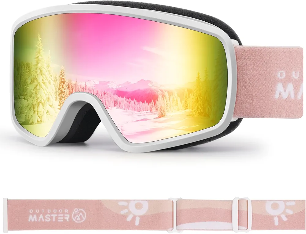 OutdoorMaster Tit Kids Ski Goggles OTG Snowboard Goggles with 100% UV Protection Kids Snow Goggles for Boys Girls Toddler