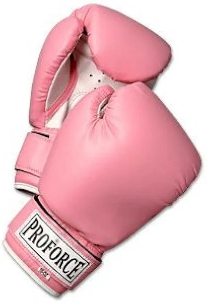 Pro Force Leatherette Boxing Gloves with White Palm - Pink - 16 oz.