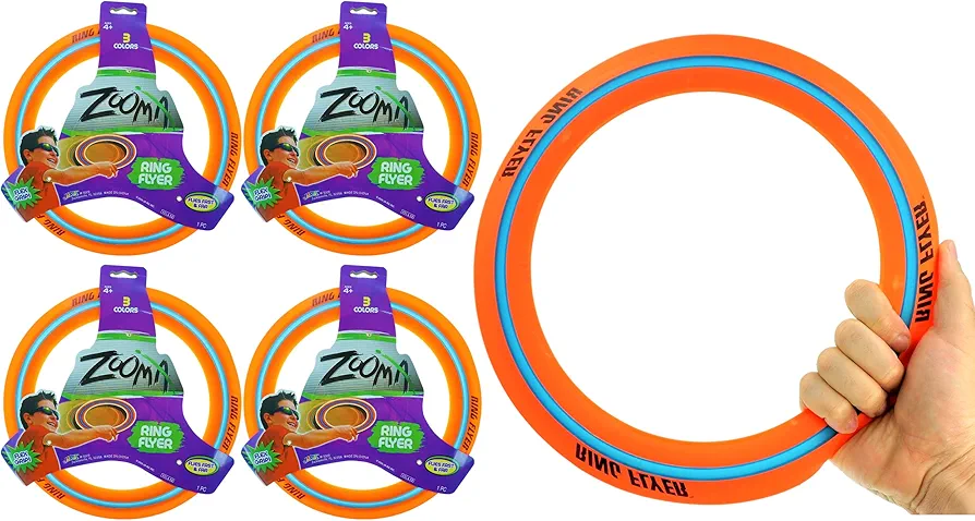 JA-RU Zooma Ring Flyer for Kids (4 Units) 11.2 Inch Orange Flying Disc Pool Toy & Beach Games. Outdoor Kids Play Equipment. Disc Golf Yard Games, Orange-1029-4s