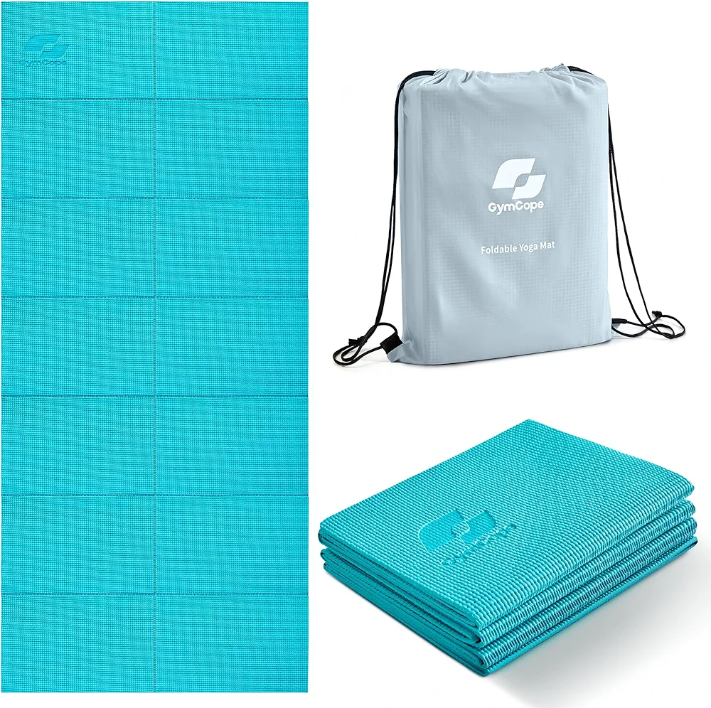 Foldable Yoga Mat for Home Workout & Travel, 4mm/2mm Thick Travel Yoga Mat with Storage Bag, Exercise Mat for Women & Men, Non-Slip Workout Mat for Home Gym, Pilates, Fitness, 68"L x 24"W