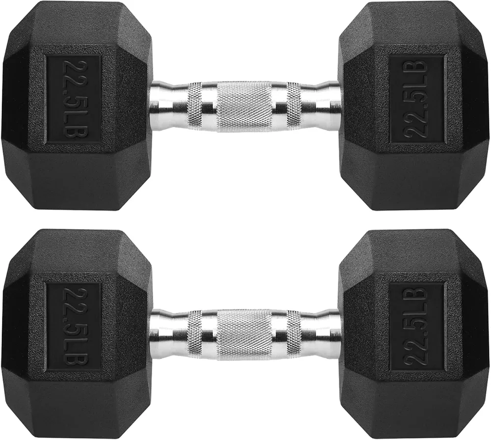 Hex Dumbbells Rubber Coated Cast Iron Hex Black Dumbbell Free Weights for Exercises