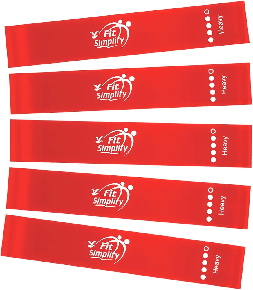 Fit Simplify Resistance Loop Exercise Fitness Bands with Instruction Guide and Carry Bag, Set of 5