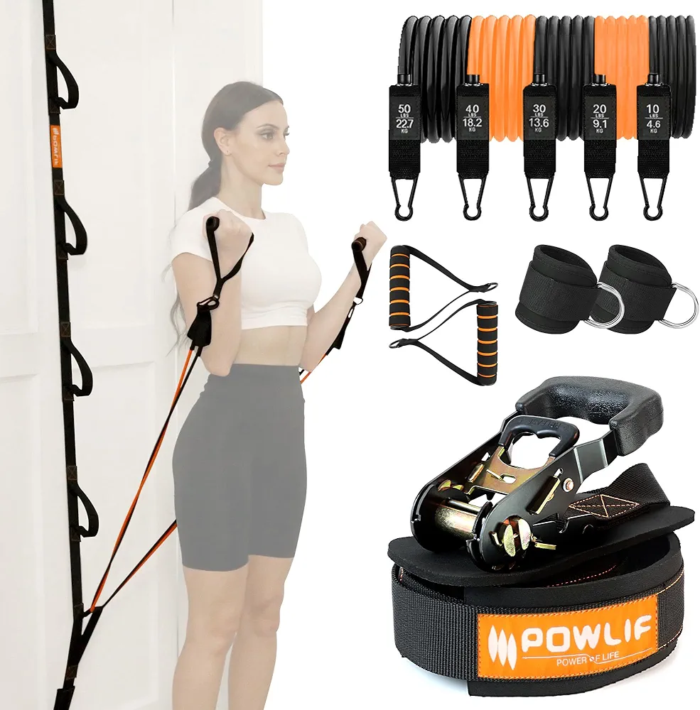 Door Anchor for Resistance Bands with Ratchet Tightener, Door Anchor Straps with 6 Anchor Points (Fits 6-7.7ft Doors), Portable Exercise Band Door Anchor for Home Workouts