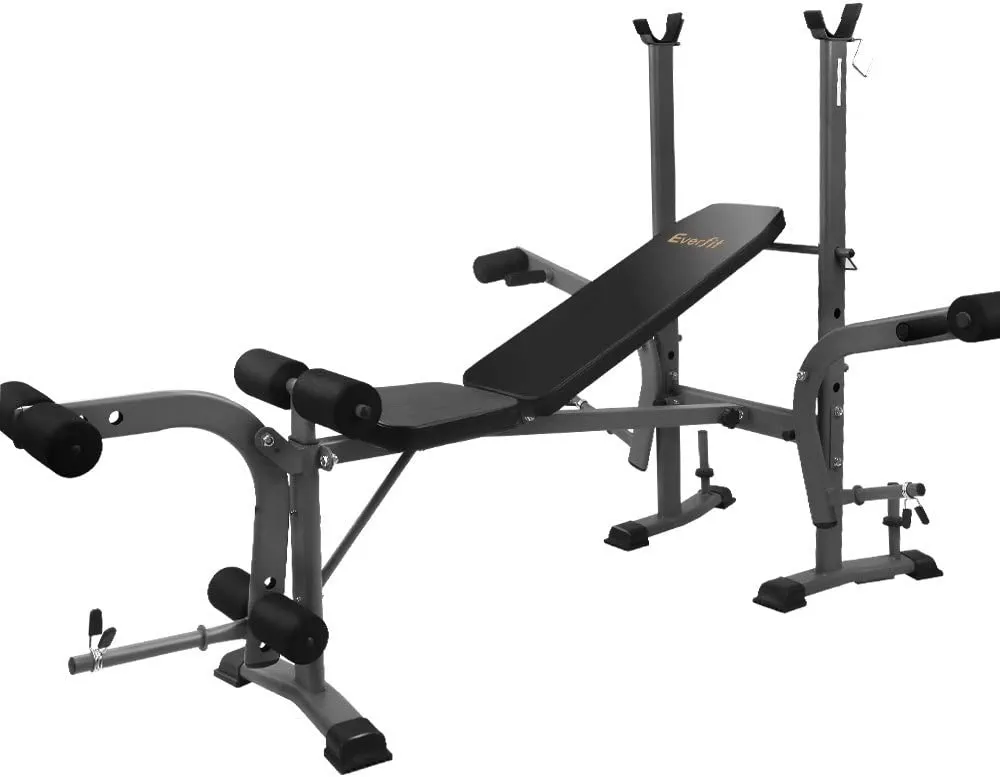 Weight Bench Multi Station Press Barbell Home Gym FID Chair Flat Incline Decline Toning Exercise Equipment Military Row Leg Extension Preacher Curl