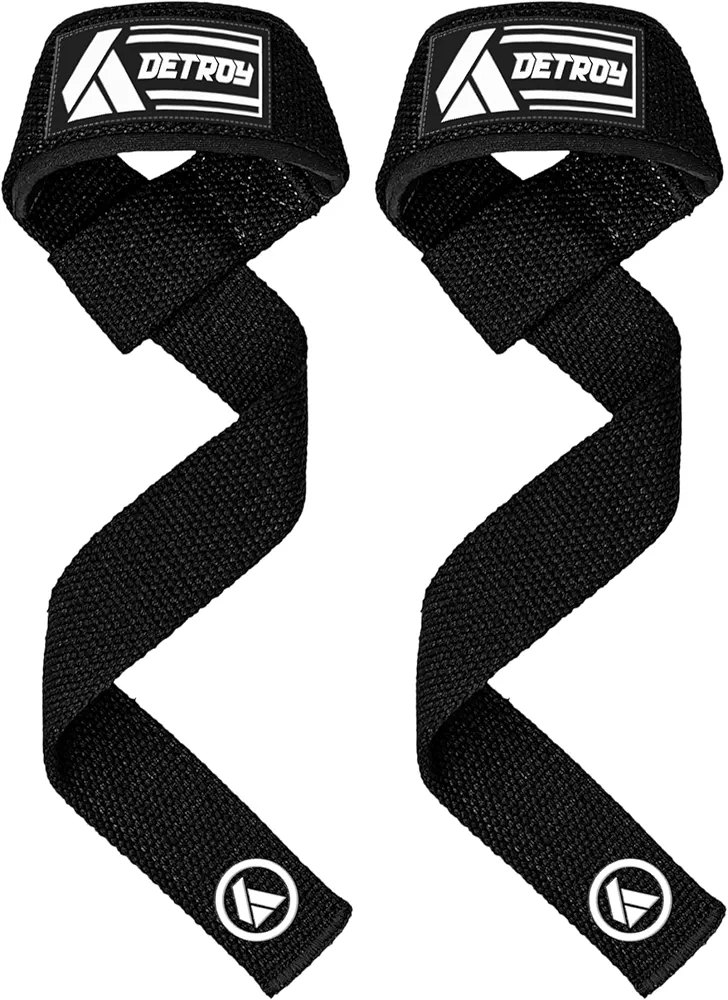 Detroy Lifting Straps for Weightlifting, Deadlifts, Bodybuilding, Powerlifting, Gym Strength Training Workouts - Padded Neoprene with 24 inch Webbing Cotton with Silicone Grip for Men & Women