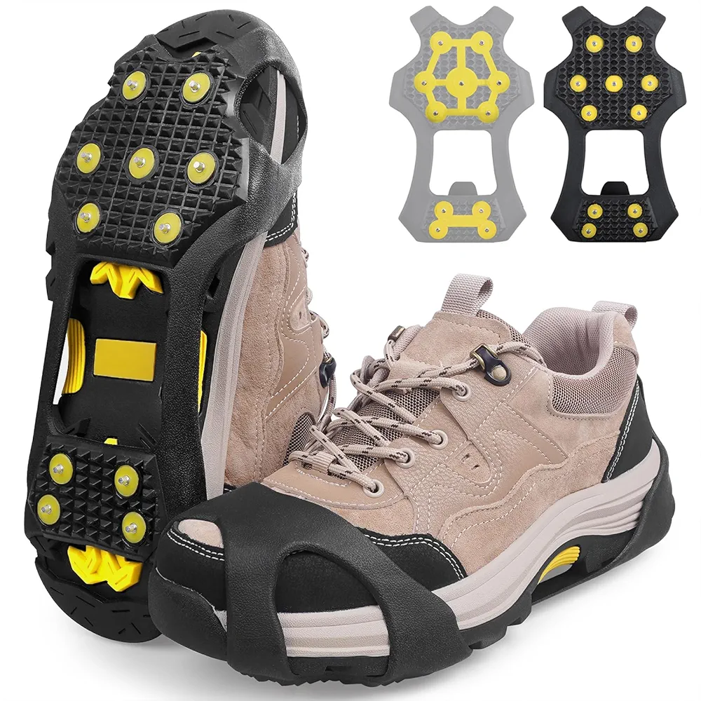 Ice Cleats for Shoes and Boots, Ice Snow Grips Walk Traction Cleats Anti Slip Crampons 11 Studs Rubber Snow Cleats Overshoe for Women Men Walking on Snow and Ice