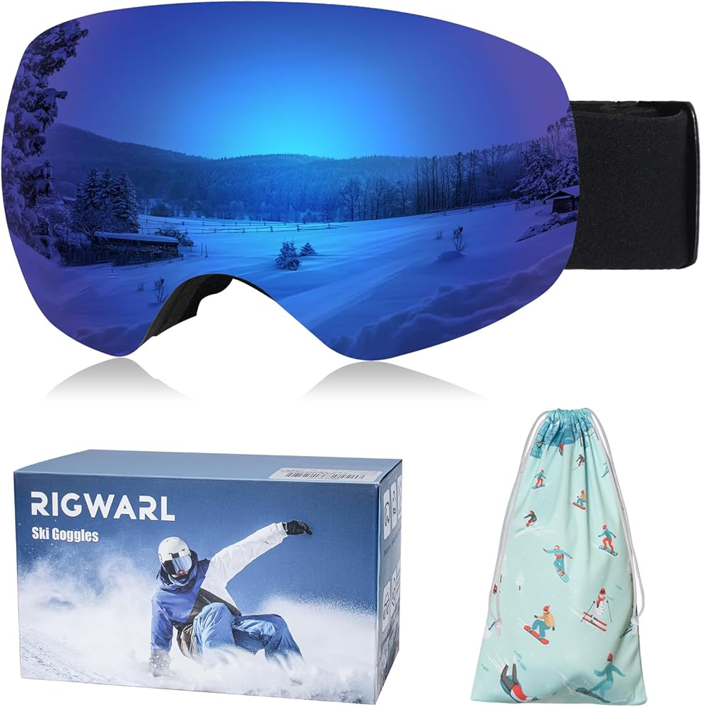 RIGWARL Ski Goggles OTG Anti Fog Snowboard Goggles, 100% UV Protection Snow Goggles for Men Women Adult Youth