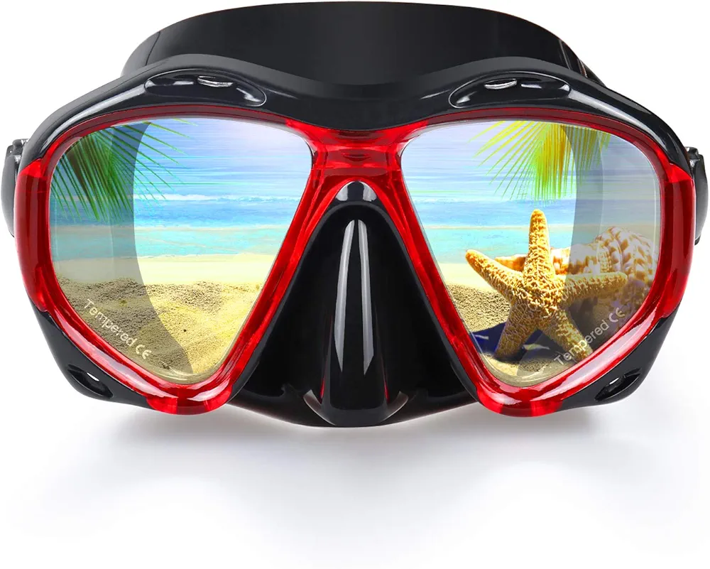 Snorkel Diving Mask Panoramic HD Swim Mask, Anti-Fog Scuba Diving Goggles,Tempered Glass Dive Mask Adult Youth Swim Goggles with Nose Cover for Diving, Snorkeling, Swimming