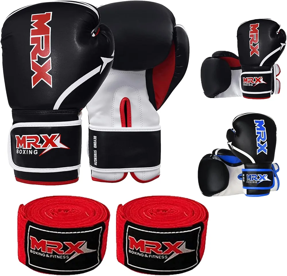 MRX Boxing Gloves with Free Hand Wraps for Men & Women Boxing Training Gloves Kickboxing Muay Thai Sparring Punching Gloves Kickboxing Gloves Heavy Bag Workout Gloves for Boxing MMA Martial Arts