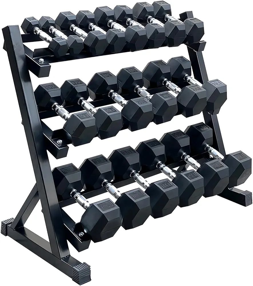 350/450/550 lbs Hex Weight Dumbbells Sets with Rack MAX 5-50 lbs Rubber Encased Dumbbell Free Weights Set for Home Gym Weight Rack with Dumbbells Set