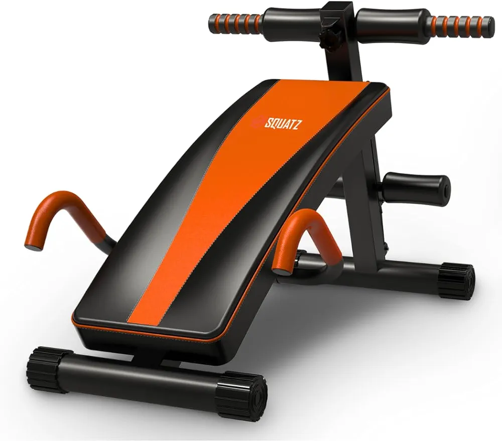 SQUATZ Decline Situp and Sit Up Bench for Abs: Abdominal Bench with Handrail, Five Adjustment Levels - Home Gym Workout Equipment for Core Muscles