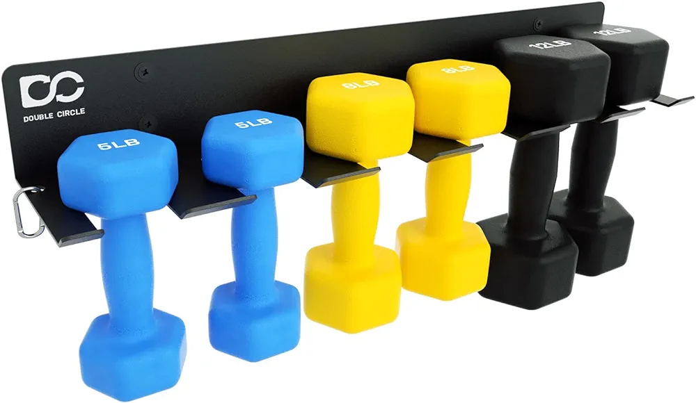 Double Circle Gym Rack Organizer, Multi-Purpose Workout Gear Wall Rack Hanger for Home and Pro Gym Storage for Exercise Bands, Jump Ropes, Chains, Lifting Belts