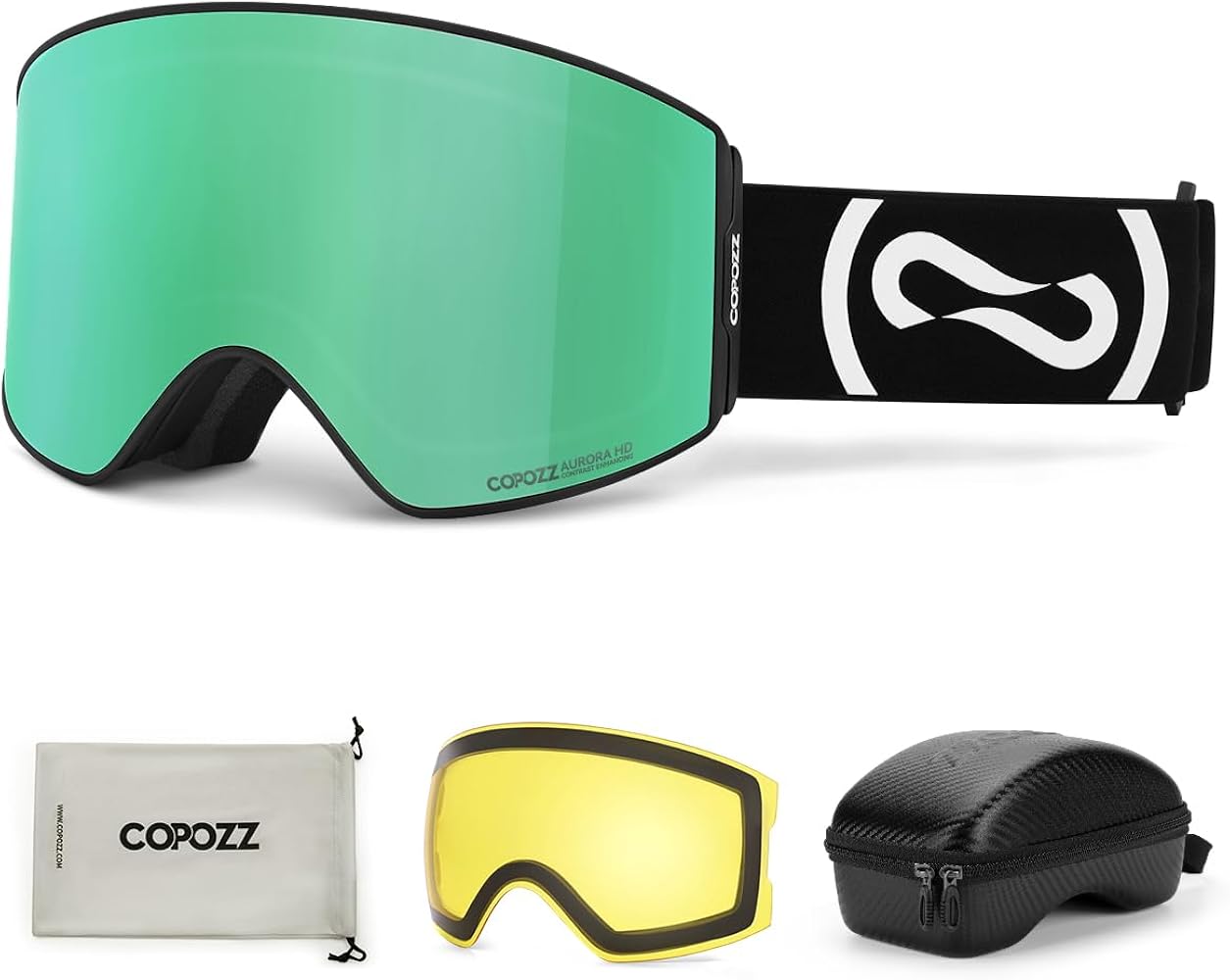 COPOZZ Contrast Enhancing Ski Goggles, Magnetic OTG Snowboard Goggles for Men Women Youth, 100% UV Protection Snow Goggles