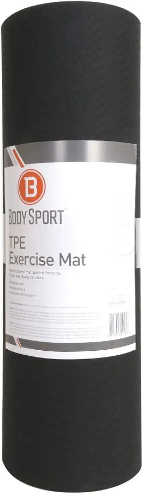 BodySport TPE Exercise Mat for Men and Women – Workout Mat – Perfect for Gyms and Fitness Training – ½ in. Thick, 56 in. Long, Black