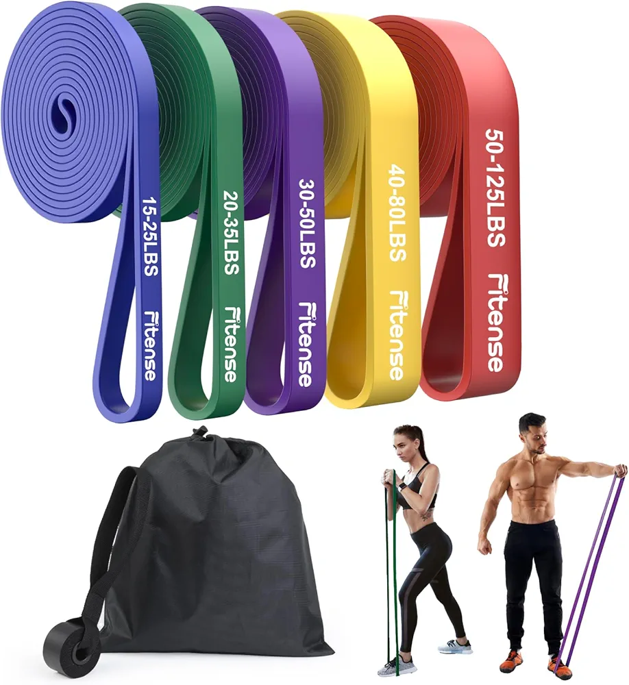 Resistance Bands Set - Pull Up Bands for Men Women, Exercise Bands Resistance with Door Anchor, Training Poster & Pouch for Body Stretching, Pull Up Assist