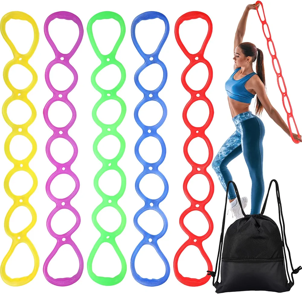 Zomiboo 5 Pcs 7 Ring Resistance Exercise Bands Resistance Stretch Band with Drawstring Backpack Bag Portable TPR Elastic Stretching Bands Leg and Arm Exerciser for Home or Fitness Center Walking
