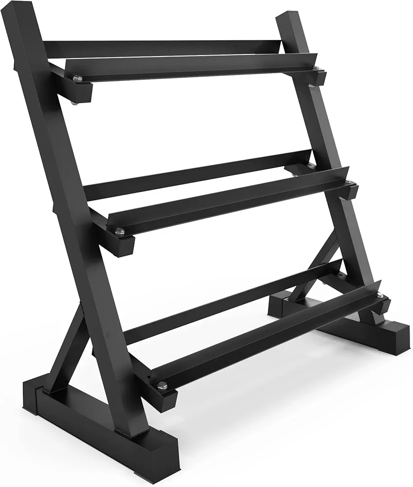 Synergee 3 Tier Dumbbell Weight Rack Heavy Duty, Home Gym Dumbbell Storage Stand Holder Black