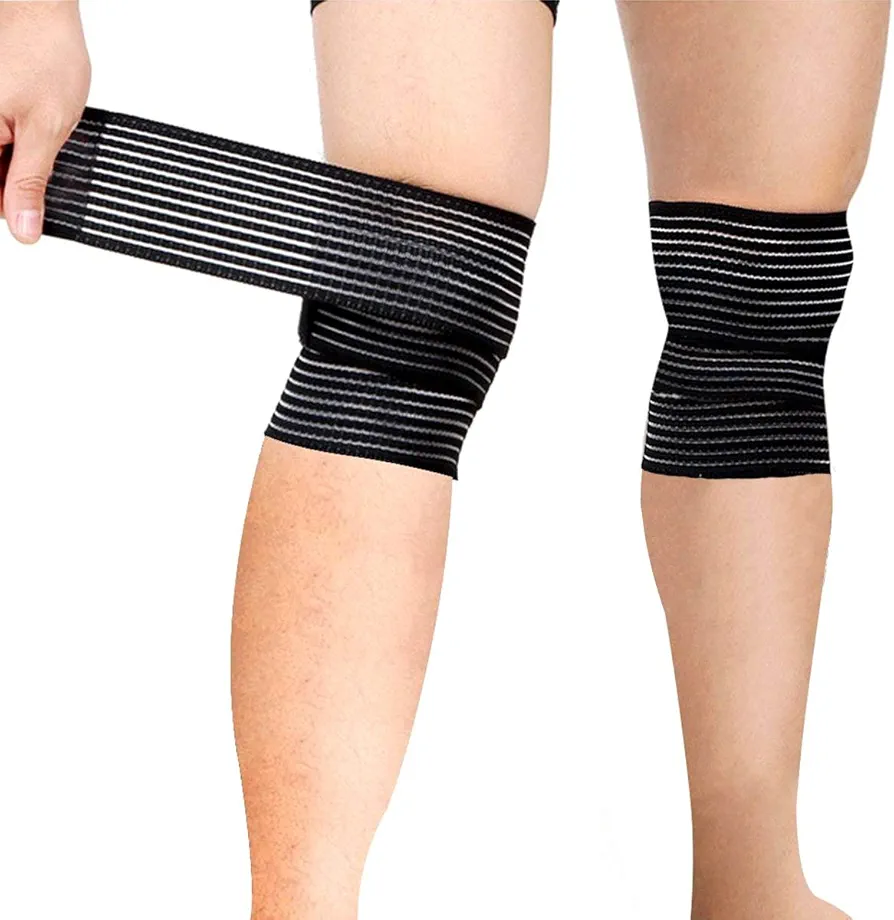 Sports Knee Wraps (Pair) Weight Lifting, Gym Workout, Cross Training WODs,Fitness & Powerlifting - Knee Straps Squats - Compression & Elastic Support (Black)