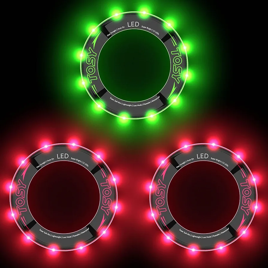 TOSY Bundle of 3-2X Red + Green - Flying Ring 12 LEDs Super Bright