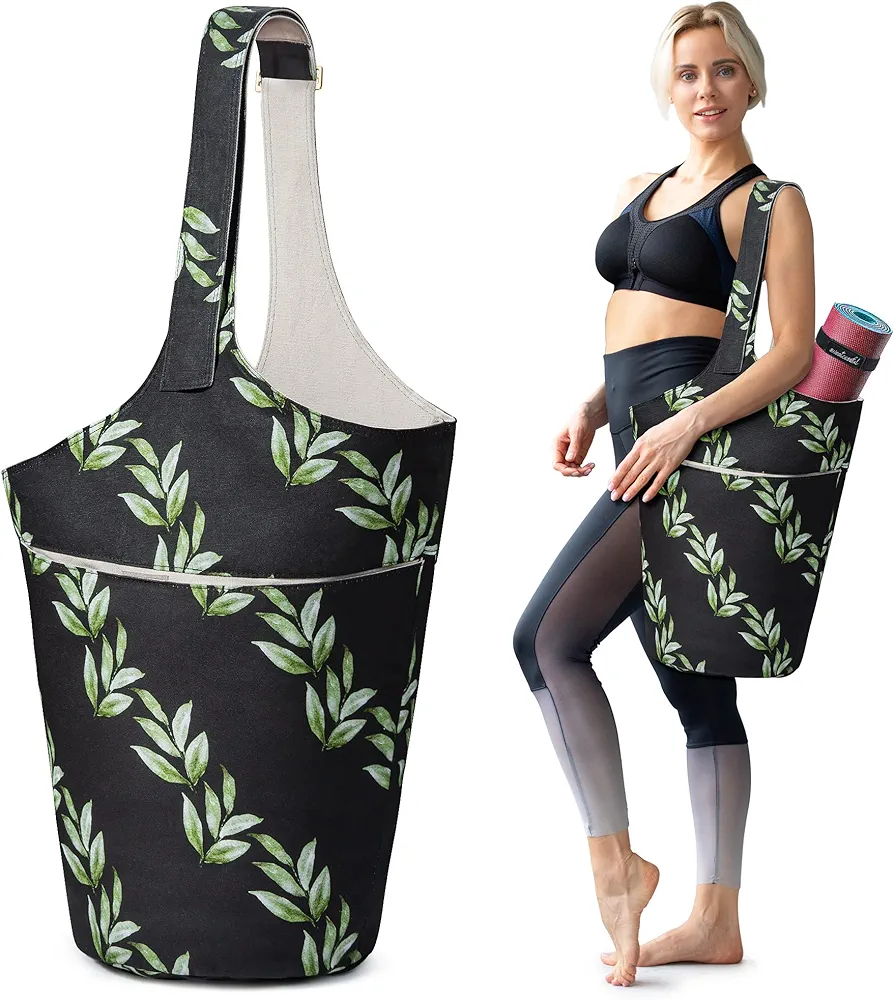 Yoga Mat Bag - Fits Most Size Mats - Holds More Yoga Accessories - Extra-Large, Multi-Functional Tote With Pockets - Wide, Adjustable Shoulder Strap