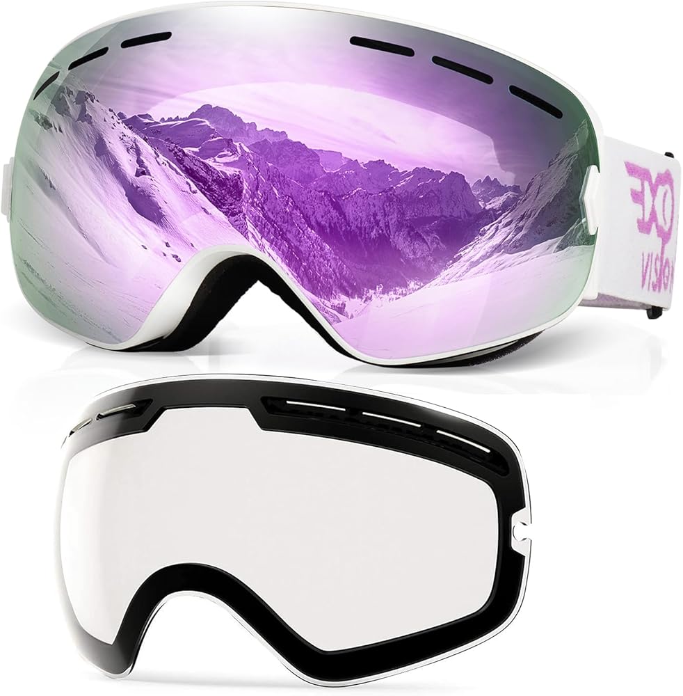 EXP VISION Snowboard Ski Goggles Men Women Youth, Anti Fog OTG Winter Snow Goggles Spherical Detachable Lens